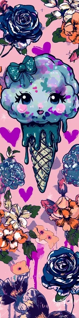 Free kawaii bookmark featuring ice cream decorated with flowers